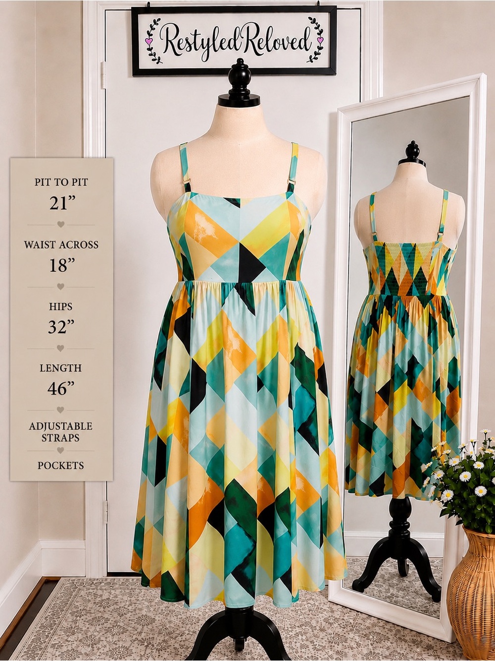 Torrid Midi Challis Sleeveless Sundress Geometric Multicolor 1X NWT